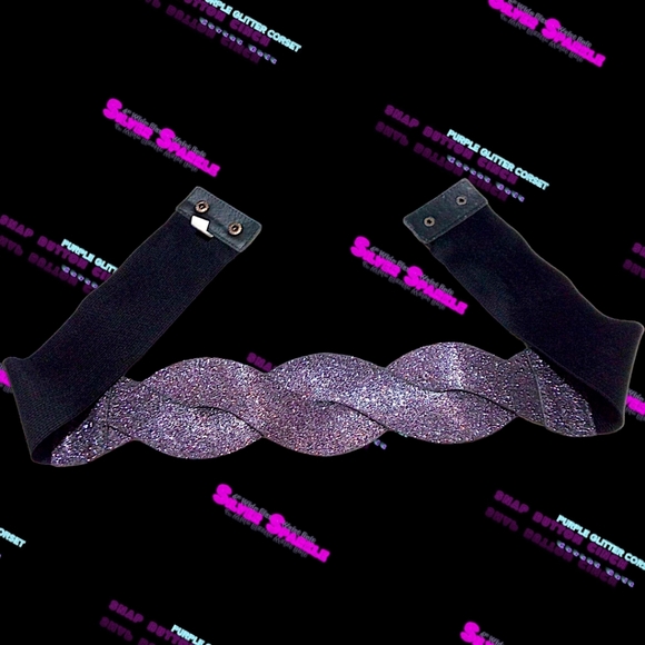 Glitter Poppin Purple Glimmer Stretchy Silver Shimmer Snap Button Cinch Belt | L - Picture 8 of 17